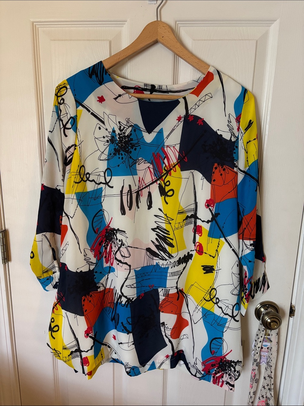 FWYS Abstract Print Blouse XXL Colorful Art Graphic Top 3/4 Sleeve